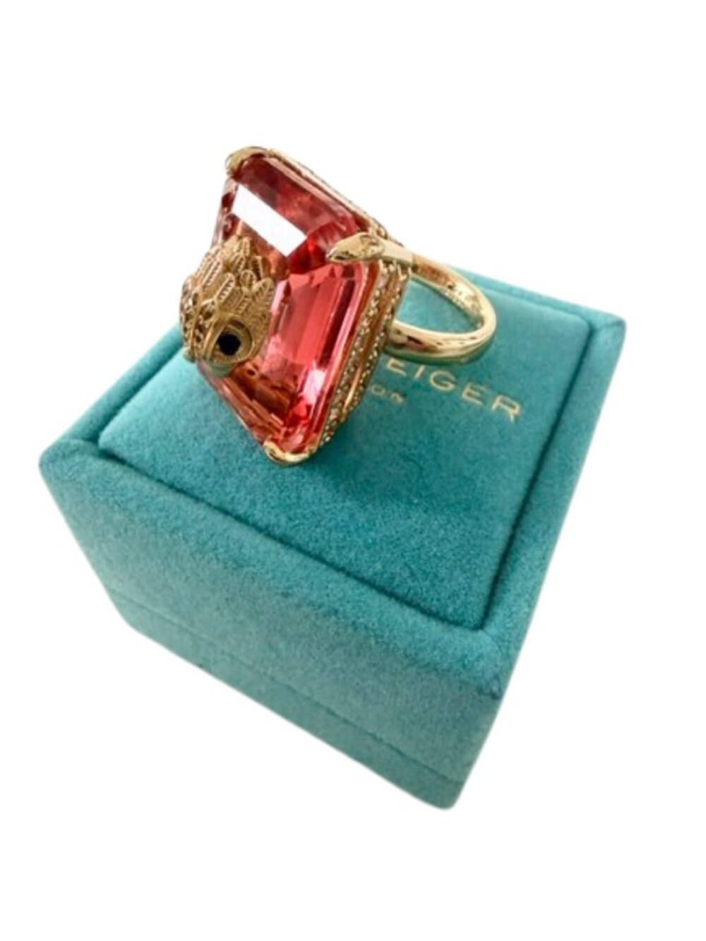 Kurt Geiger London Gold Tone Eagle Head Crystal Statement Cocktail Ring (8) NEW